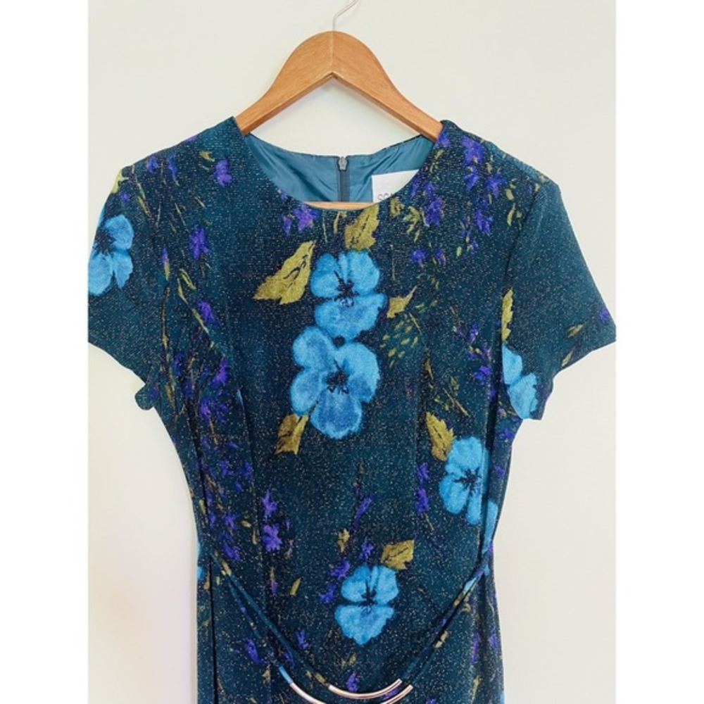 90's‎ Lurex Metallic Shimmer Floral Fitted Maxi Dress. Size 5/6. Front Slit. - Picture 3 of 11